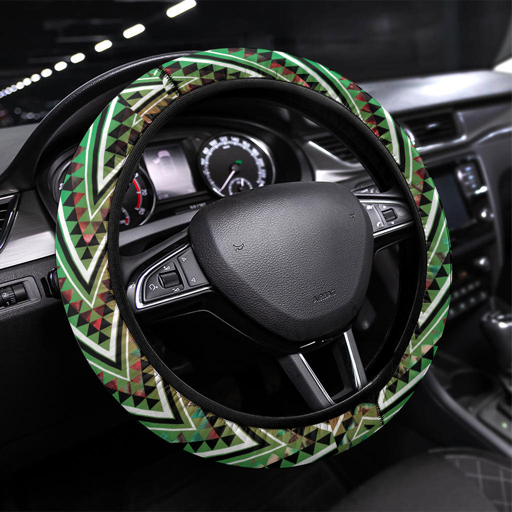 Aotearoa Ngai Tuhoe Steering Wheel Cover Maori Tribal Red And Green Paua Shell Pattern DT05 Universal Fit Red - Polynesian Pride