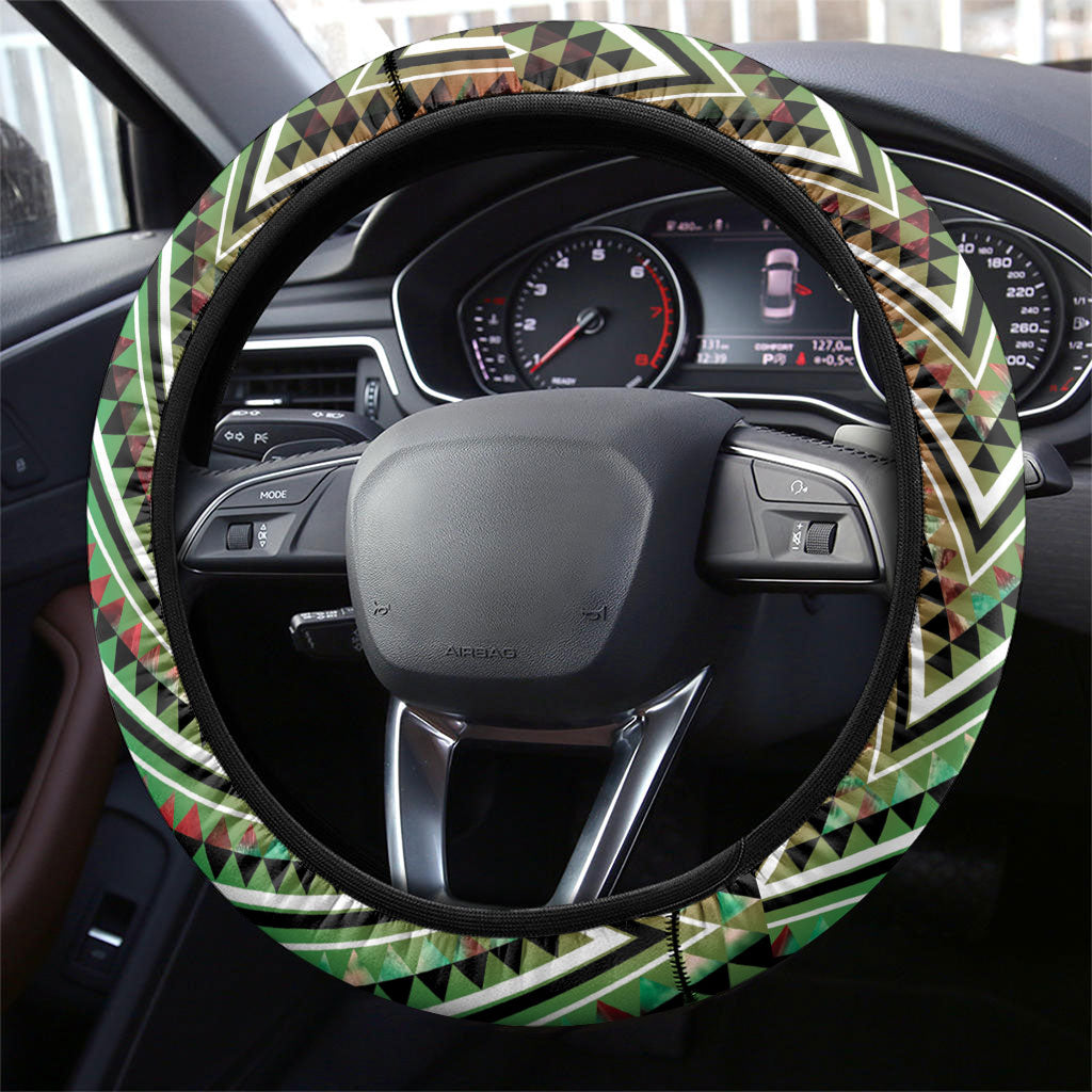 Aotearoa Ngai Tuhoe Steering Wheel Cover Maori Tribal Red And Green Paua Shell Pattern DT05 - Polynesian Pride