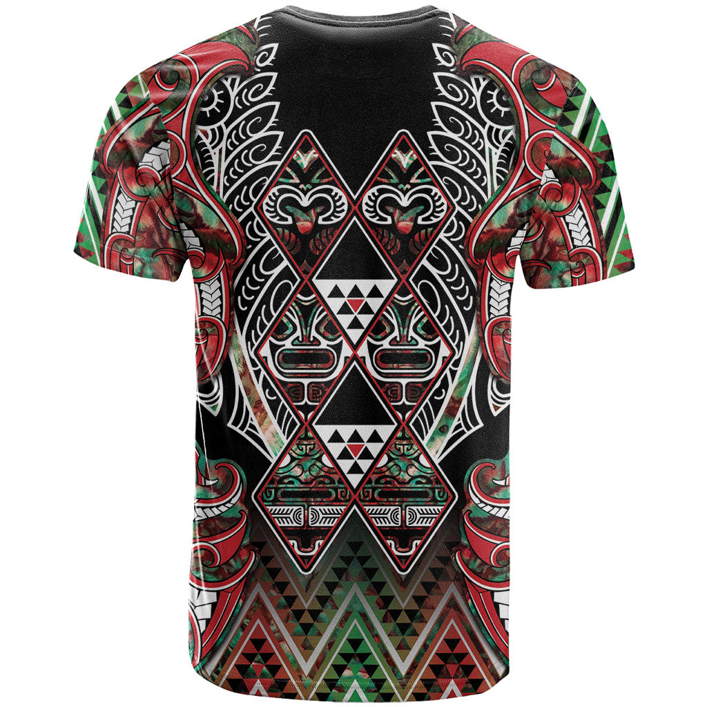 Aotearoa Ngai Tuhoe T Shirt Maori Tribal Red And Green Paua Shell Pattern DT05 - Polynesian Pride