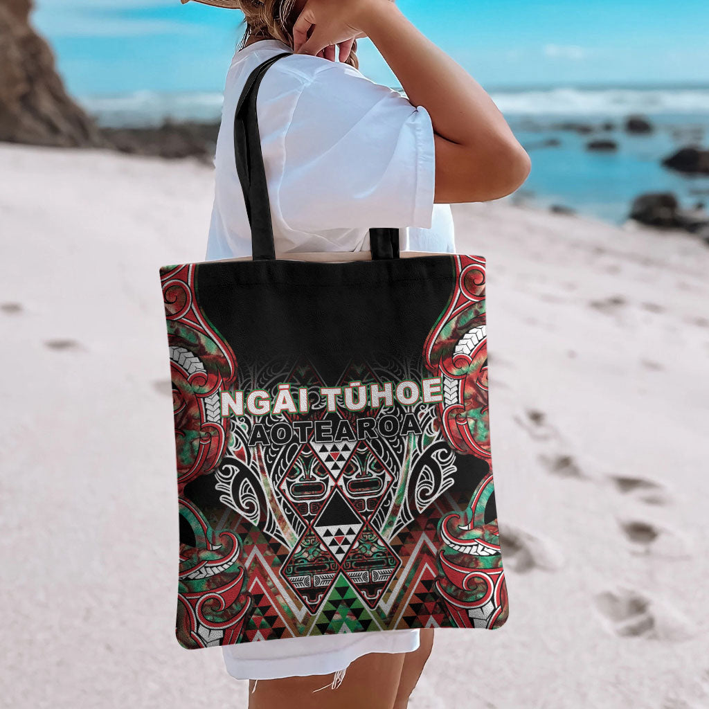 Aotearoa Ngai Tuhoe Tote Bag Maori Tribal Red And Green Paua Shell Pattern DT05 - Polynesian Pride