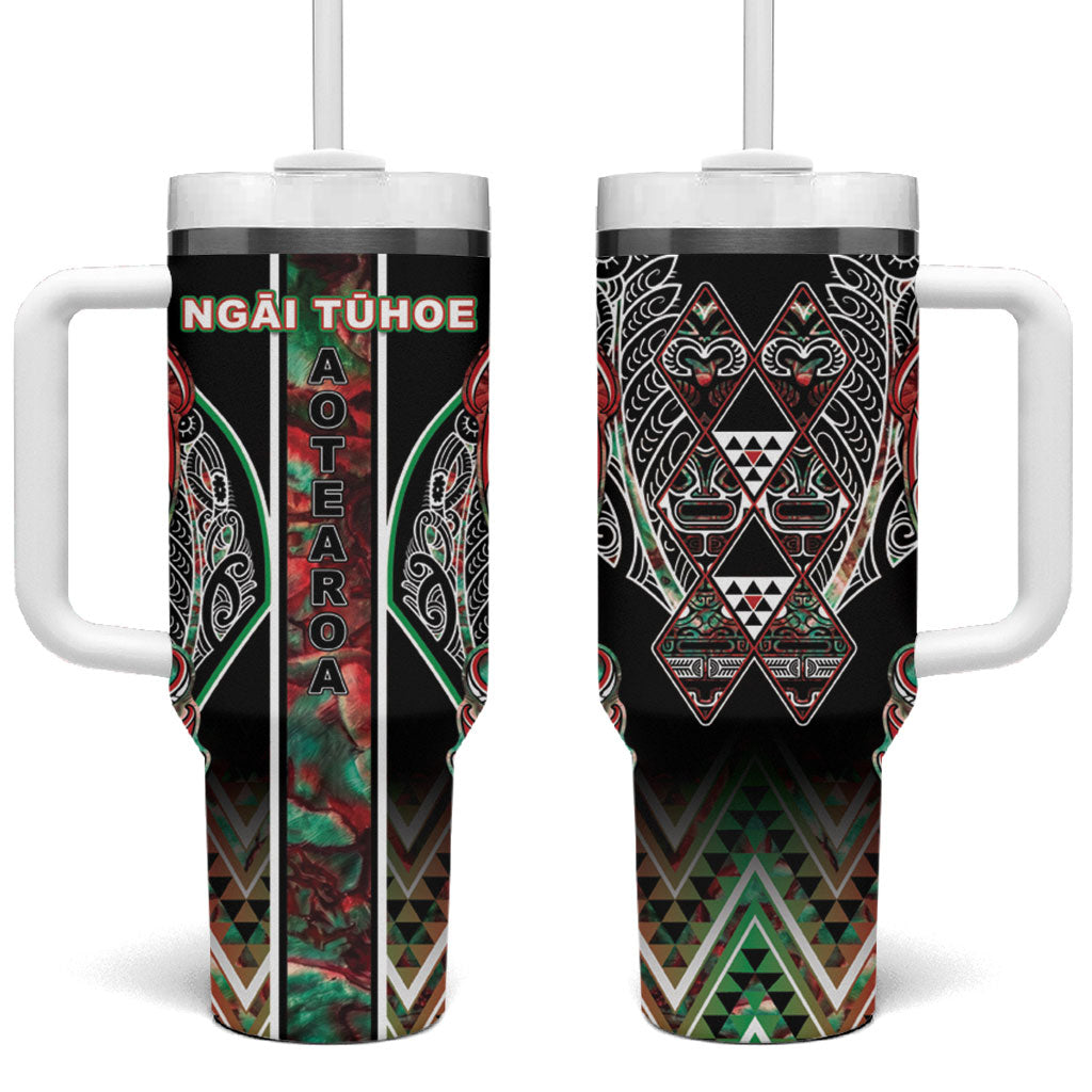 Aotearoa Ngai Tuhoe Tumbler With Handle Maori Tribal Red And Green Paua Shell Pattern DT05 One Size: 40 oz Red - Polynesian Pride