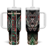 Aotearoa Ngai Tuhoe Tumbler With Handle Maori Tribal Red And Green Paua Shell Pattern DT05 One Size: 40 oz Red - Polynesian Pride