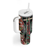 Aotearoa Ngai Tuhoe Tumbler With Handle Maori Tribal Red And Green Paua Shell Pattern DT05 - Polynesian Pride