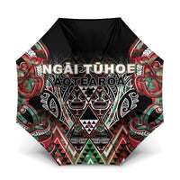 Aotearoa Ngai Tuhoe Umbrella Maori Tribal Red And Green Paua Shell Pattern DT05 One Size Folded 11.42 inch Opened Diameter 37.4 inch Red - Polynesian Pride