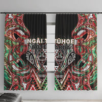 Aotearoa Ngai Tuhoe Window Curtain Maori Tribal Red And Green Paua Shell Pattern DT05 With Hooks Red - Polynesian Pride