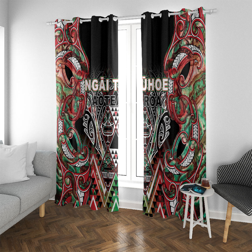 Aotearoa Ngai Tuhoe Window Curtain Maori Tribal Red And Green Paua Shell Pattern DT05 With Grommets Red - Polynesian Pride