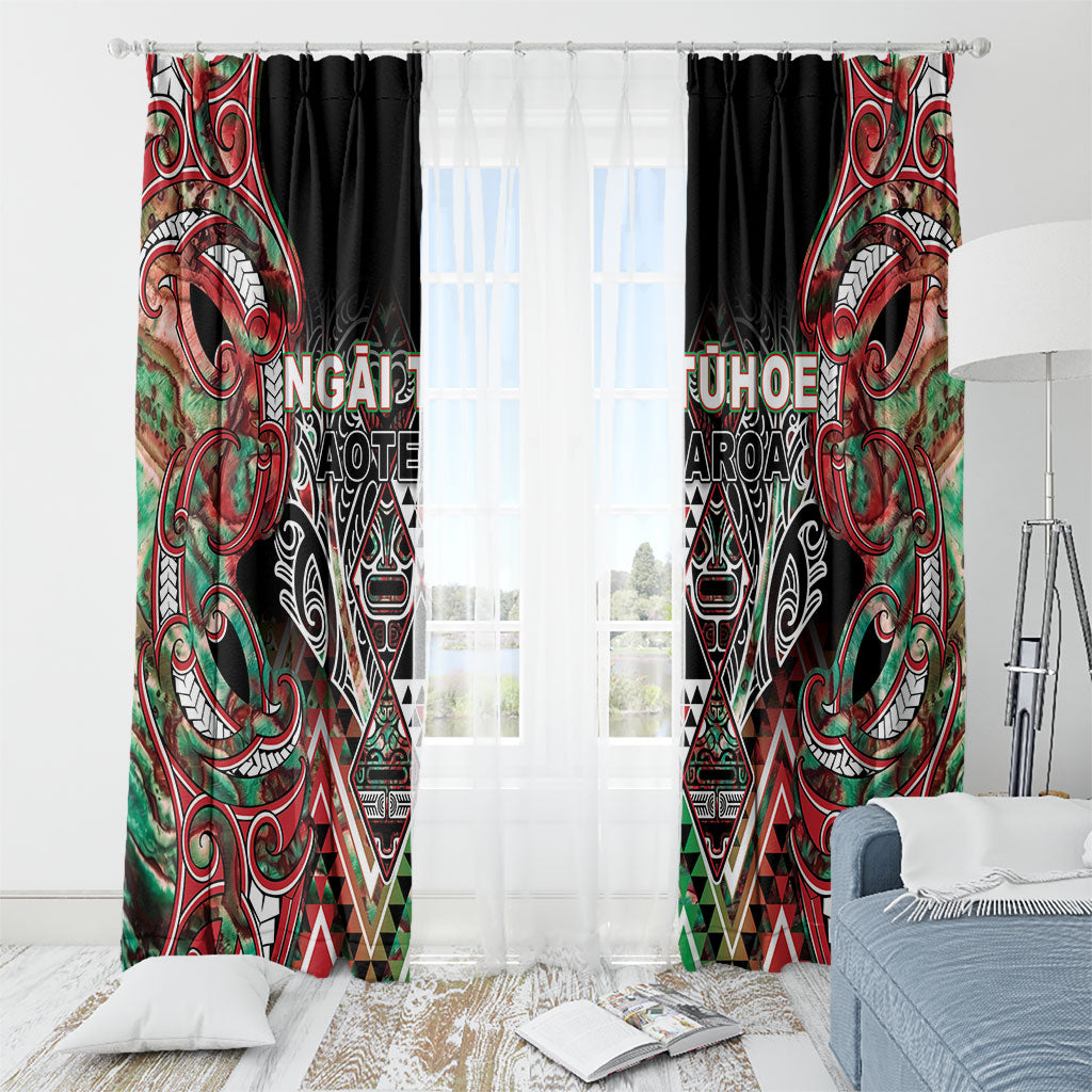 Aotearoa Ngai Tuhoe Window Curtain Maori Tribal Red And Green Paua Shell Pattern DT05 - Polynesian Pride