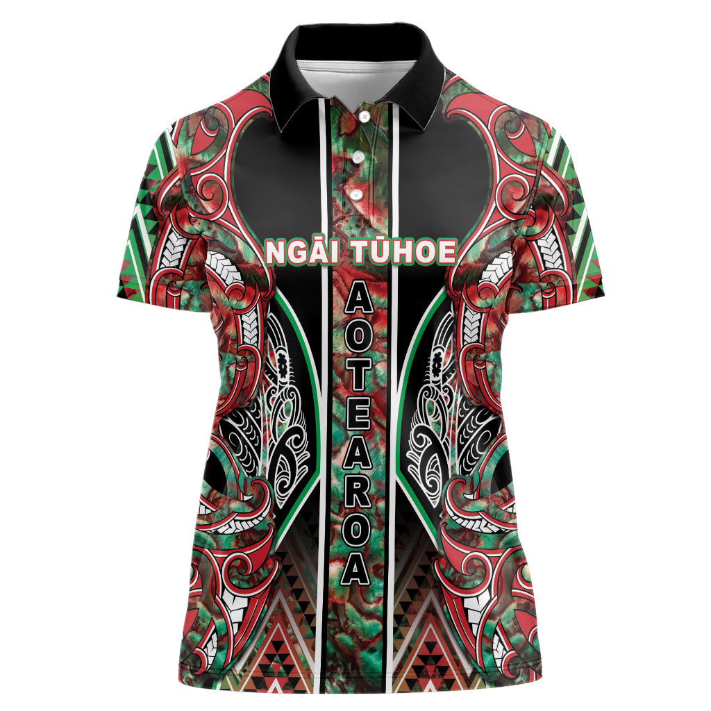 Aotearoa Ngai Tuhoe Women Polo Shirt Maori Tribal Red And Green Paua Shell Pattern DT05 Female Red - Polynesian Pride