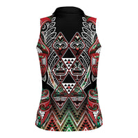 Aotearoa Ngai Tuhoe Women Sleeveless Polo Shirt Maori Tribal Red And Green Paua Shell Pattern DT05 - Polynesian Pride