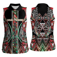 Aotearoa Ngai Tuhoe Women Sleeveless Polo Shirt Maori Tribal Red And Green Paua Shell Pattern DT05 - Polynesian Pride