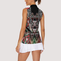 Aotearoa Ngai Tuhoe Women Sleeveless Polo Shirt Maori Tribal Red And Green Paua Shell Pattern DT05 - Polynesian Pride