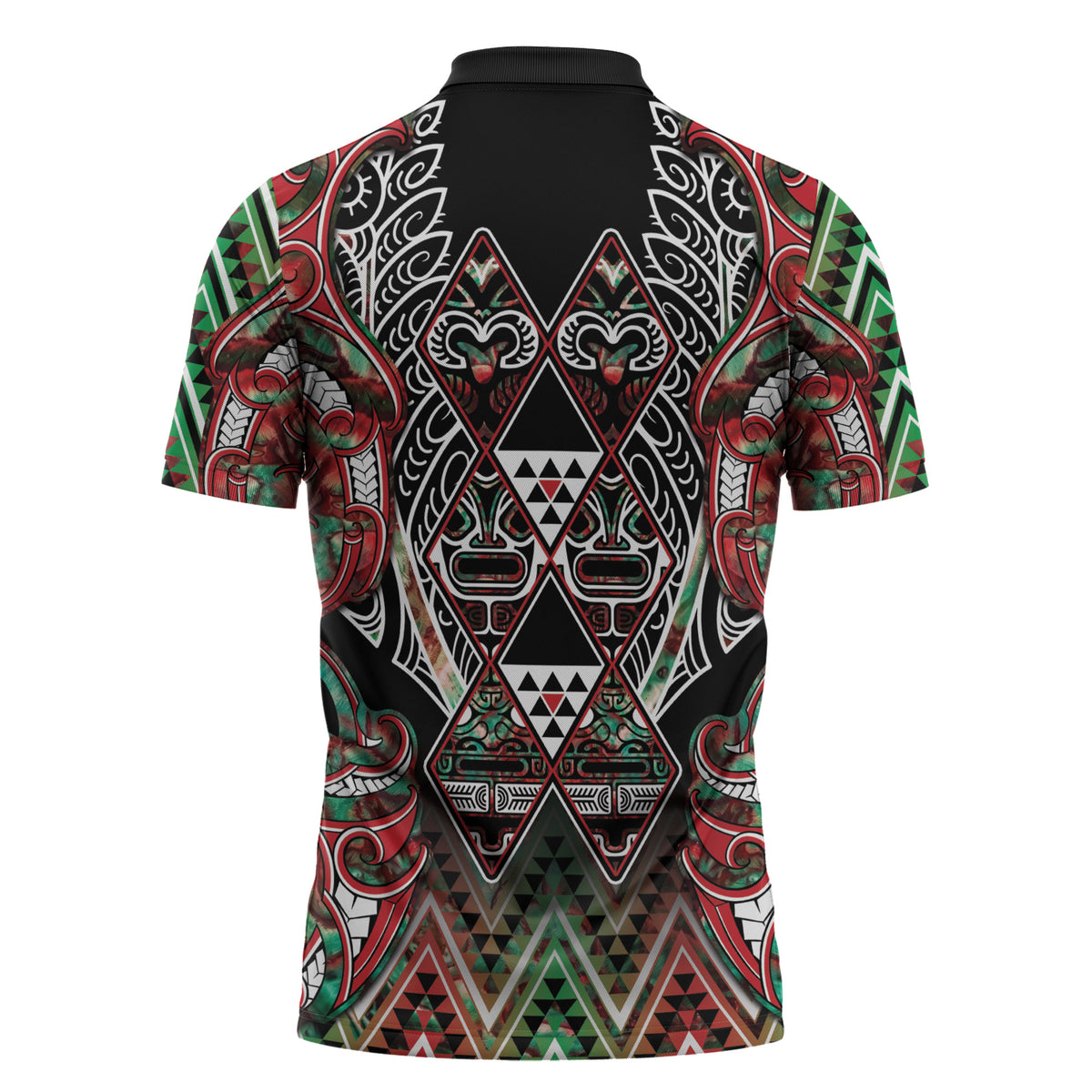 Aotearoa Ngai Tuhoe Zipper Polo Shirt Maori Tribal Red And Green Paua Shell Pattern DT05 - Polynesian Pride