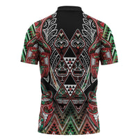 Aotearoa Ngai Tuhoe Zipper Polo Shirt Maori Tribal Red And Green Paua Shell Pattern DT05 - Polynesian Pride