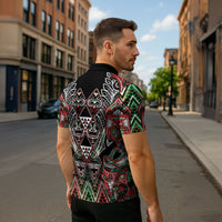 Aotearoa Ngai Tuhoe Zipper Polo Shirt Maori Tribal Red And Green Paua Shell Pattern DT05 - Polynesian Pride