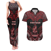 Personalised New Zealand Waitangi Day Couples Matching Tank Maxi Dress and Hawaiian Shirt Te Tiriti O Waitangi 1840 DT05 Black - Polynesian Pride