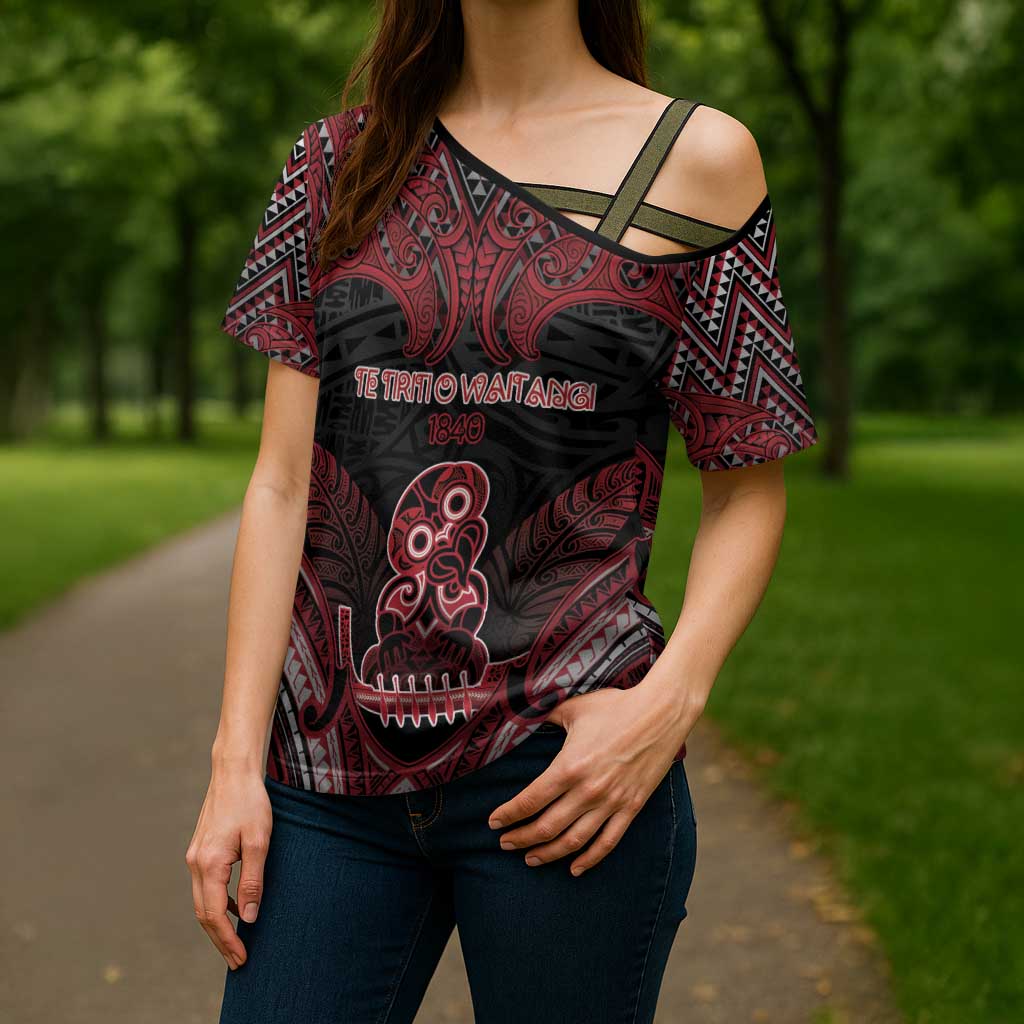 Personalised New Zealand Waitangi Day Cross Shoulder Shirt Te Tiriti O Waitangi 1840 - Polynesian Pride