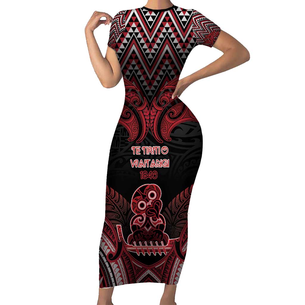 Personalised New Zealand Waitangi Day Family Matching Short Sleeve Bodycon Dress and Hawaiian Shirt Te Tiriti O Waitangi 1840 - Polynesian Pride
