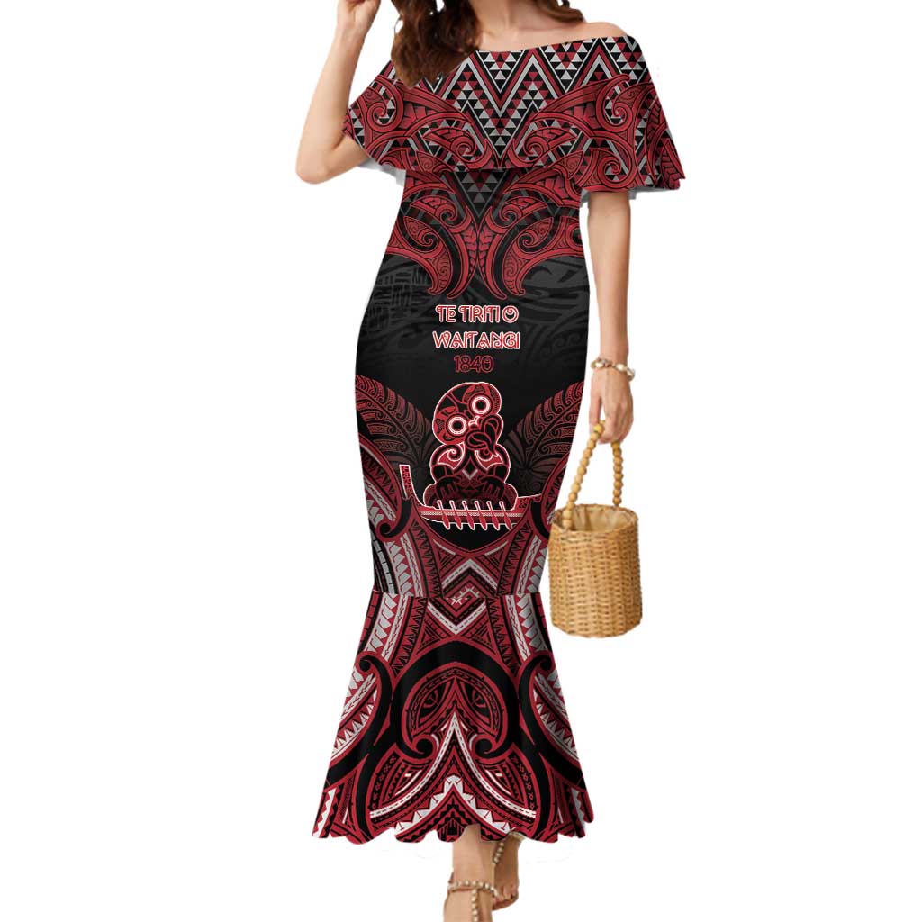 Personalised New Zealand Waitangi Day Mermaid Dress Te Tiriti O Waitangi 1840 DT05 Women Black - Polynesian Pride