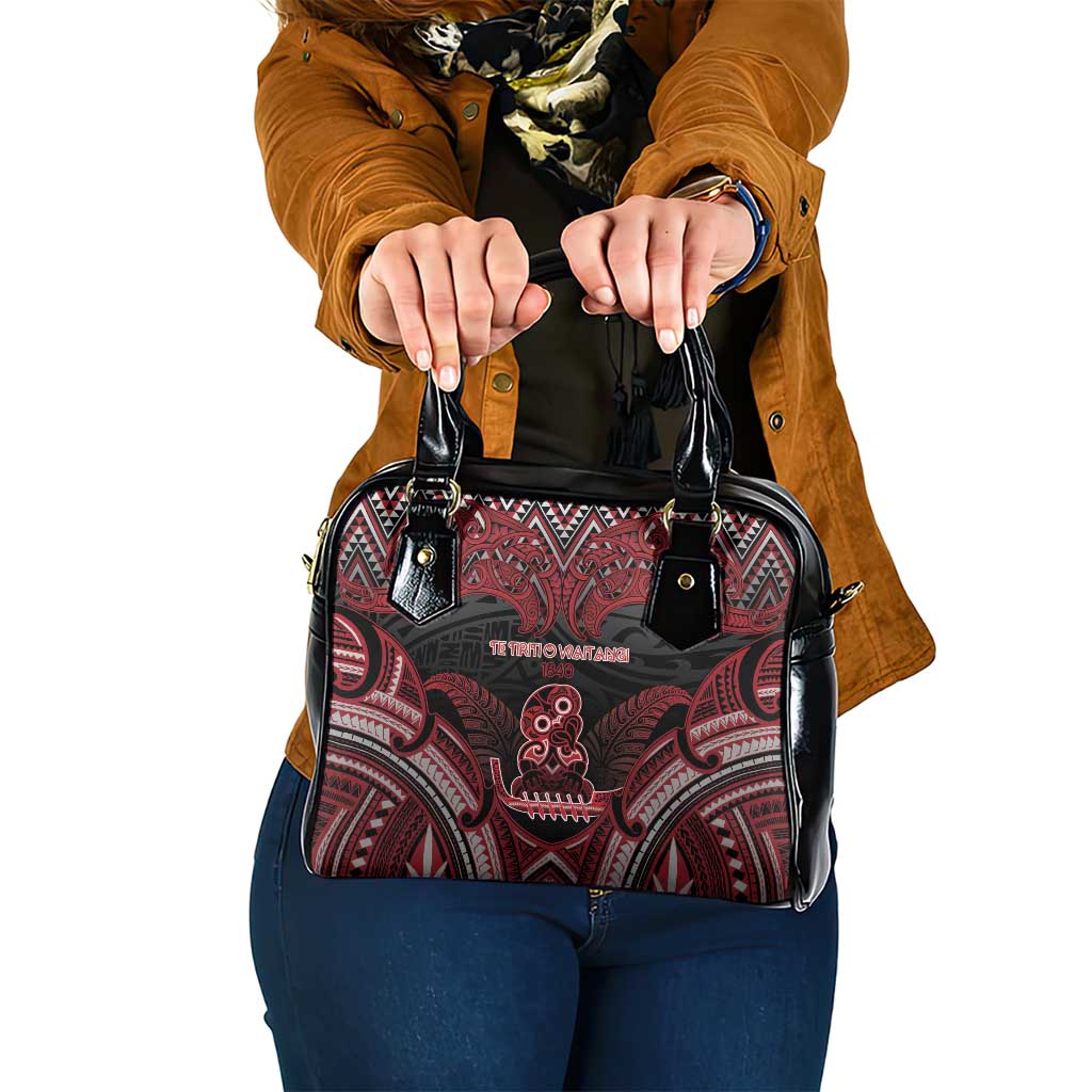 New Zealand Waitangi Day Shoulder Handbag Te Tiriti O Waitangi 1840 DT05 One Size Black - Polynesian Pride