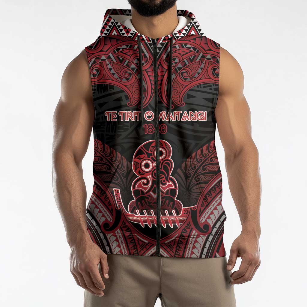 Personalised New Zealand Waitangi Day Sleeveless Zip Hoodie Te Tiriti O Waitangi 1840 - Polynesian Pride