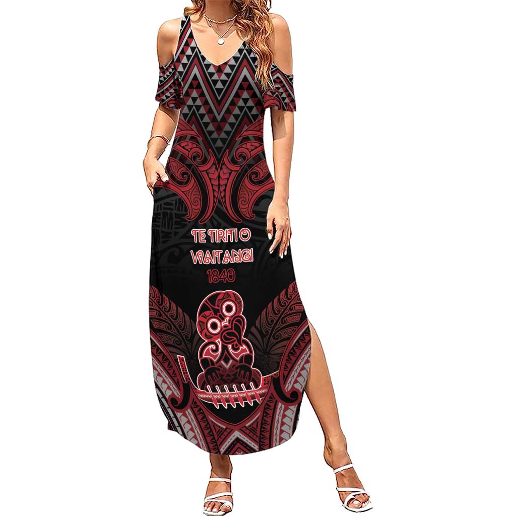 Personalised New Zealand Waitangi Day Summer Maxi Dress Te Tiriti O Waitangi 1840 DT05 Women Black - Polynesian Pride