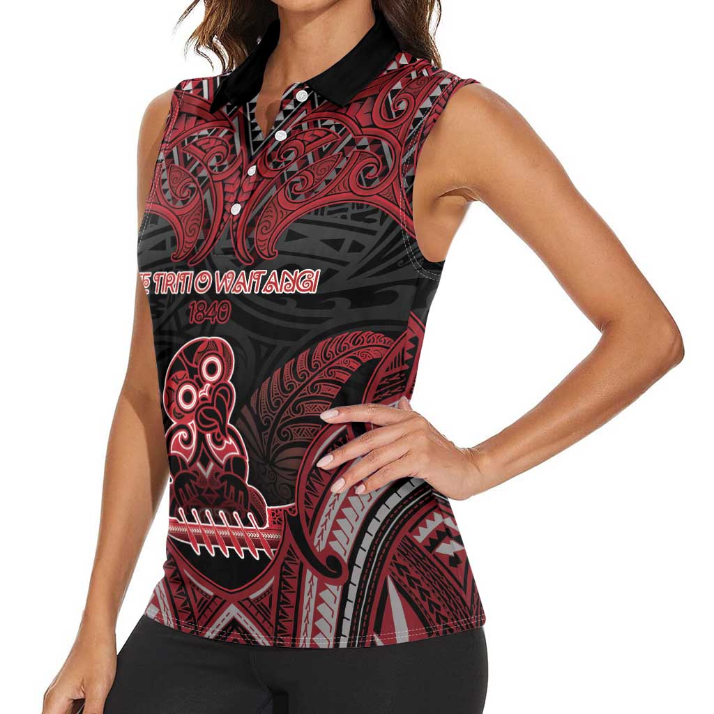 Personalised New Zealand Waitangi Day Women Sleeveless Polo Shirt Te Tiriti O Waitangi 1840 - Polynesian Pride