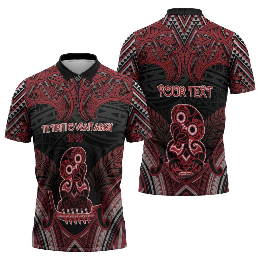 Personalised New Zealand Waitangi Day Zipper Polo Shirt Te Tiriti O Waitangi 1840 - Polynesian Pride