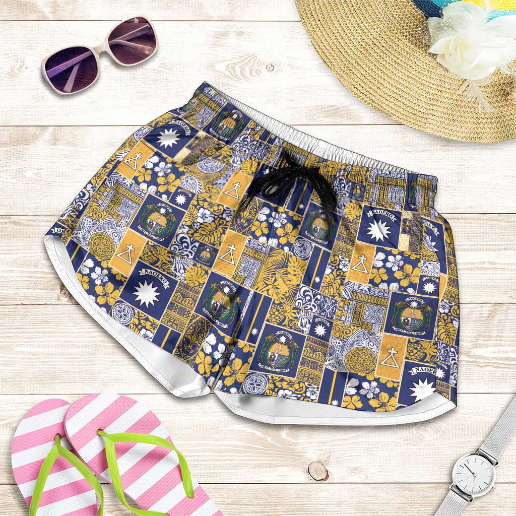 Ekamawir omo Nauru Shorts for Women Pacific Patchwork Xmas Vibes LT9 Blue - Polynesian Pride
