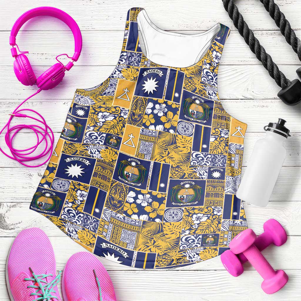 Ekamawir omo Nauru Women Racerback Tank Pacific Patchwork Xmas Vibes LT9 Blue - Polynesian Pride