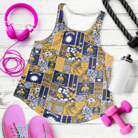 Ekamawir omo Nauru Women Racerback Tank Pacific Patchwork Xmas Vibes LT9 Blue - Polynesian Pride