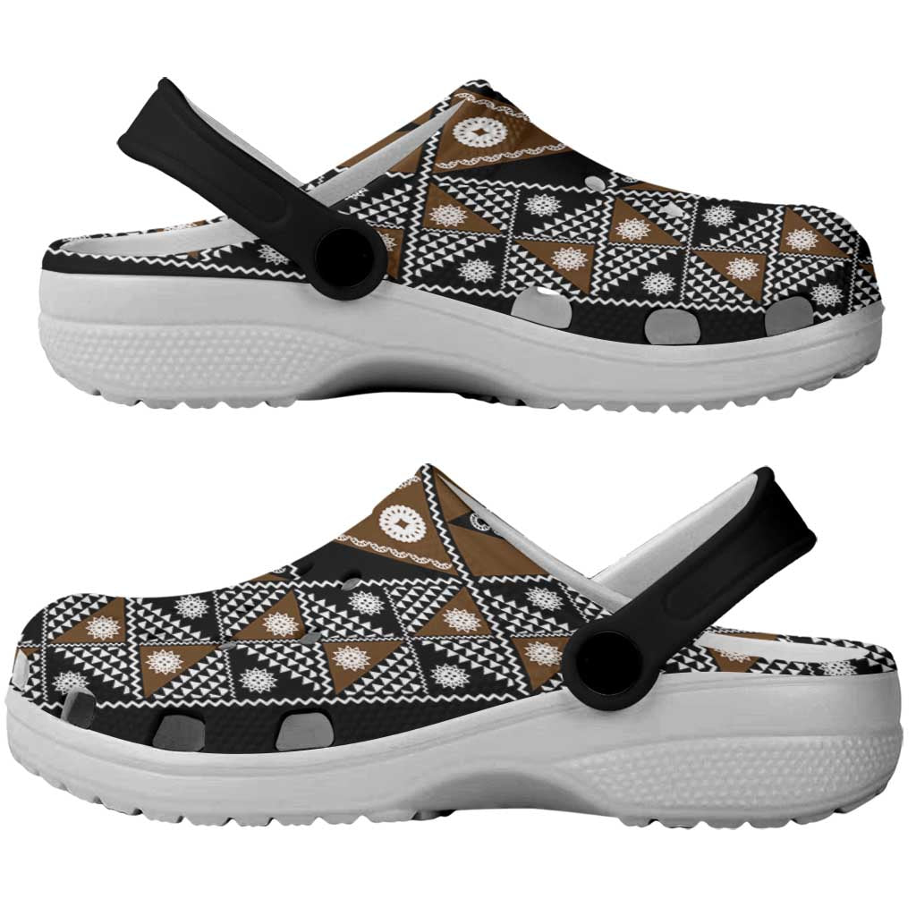 Fiji Brown Masi Pattern Clogs Shoes Fijian Tapa