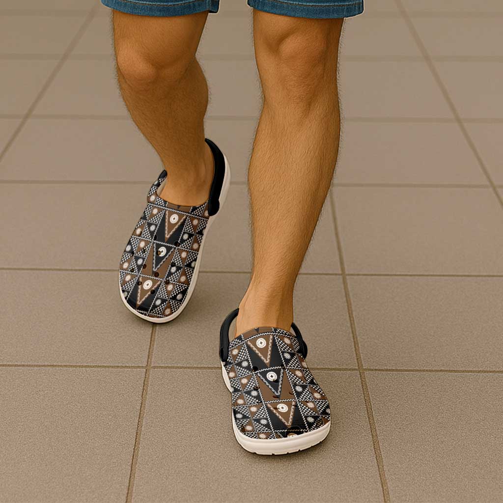 Fiji Brown Masi Pattern Clogs Shoes Fijian Tapa