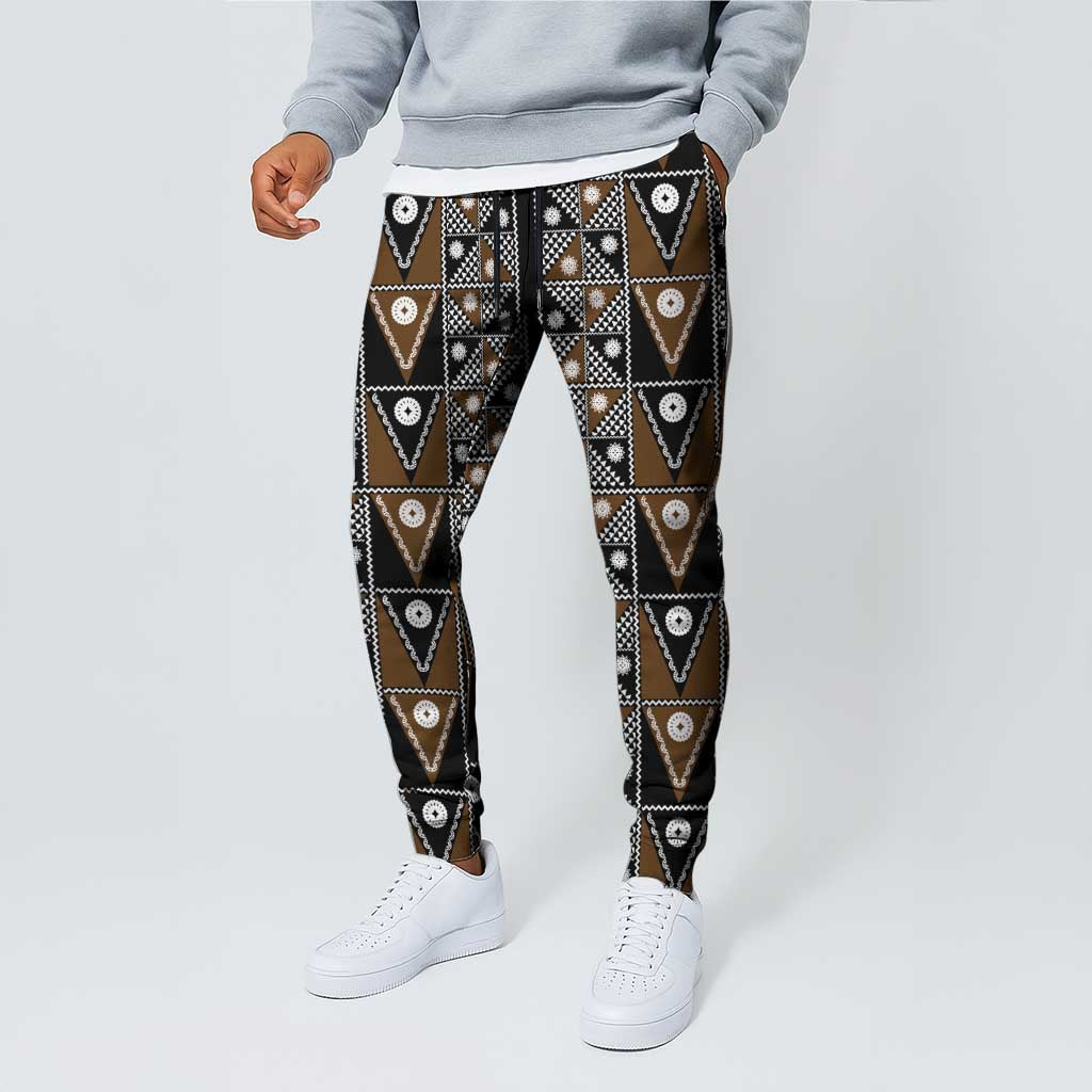 Fiji Brown Masi Pattern Jogger Pants Fijian Tapa
