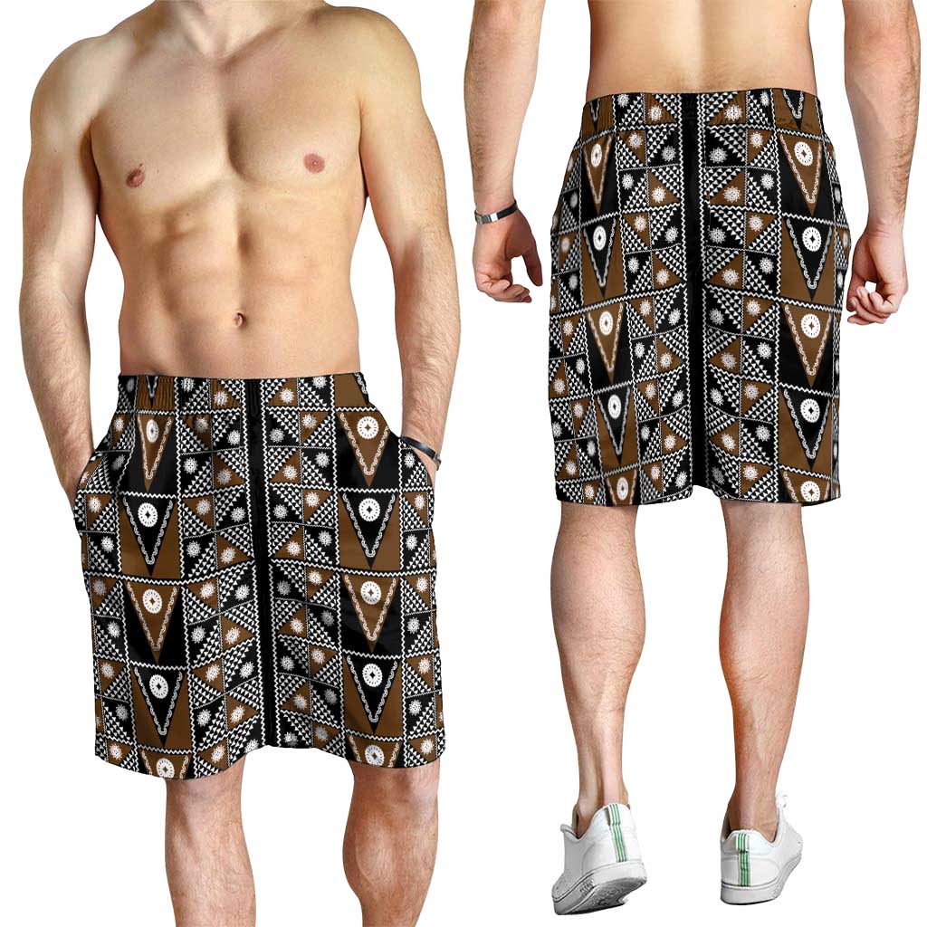 Fiji Brown Masi Pattern Shorts for Men Fijian Tapa