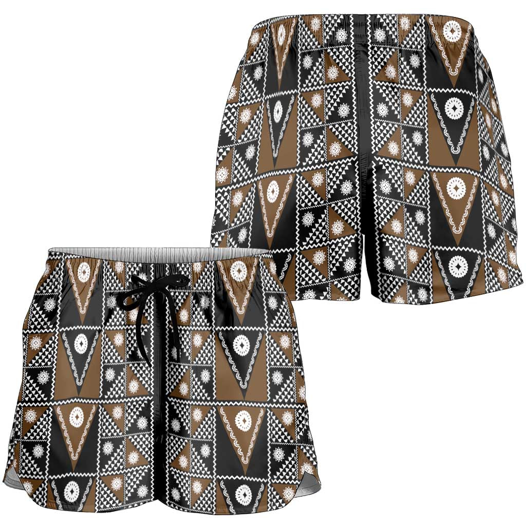 Fiji Brown Masi Pattern Shorts for Women Fijian Tapa