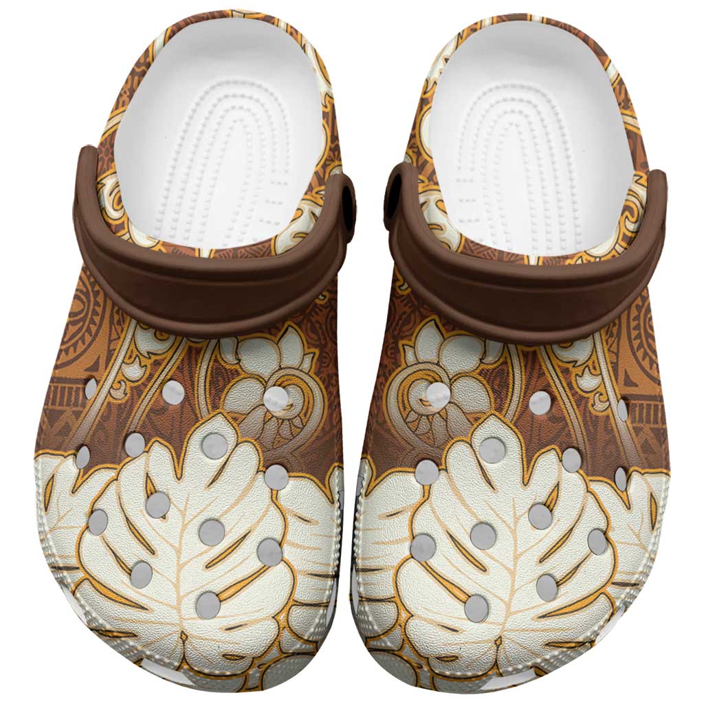 Fiji Clogs Shoes Fijian Tapa Pattern Brown LT05 Brown - Polynesian Pride