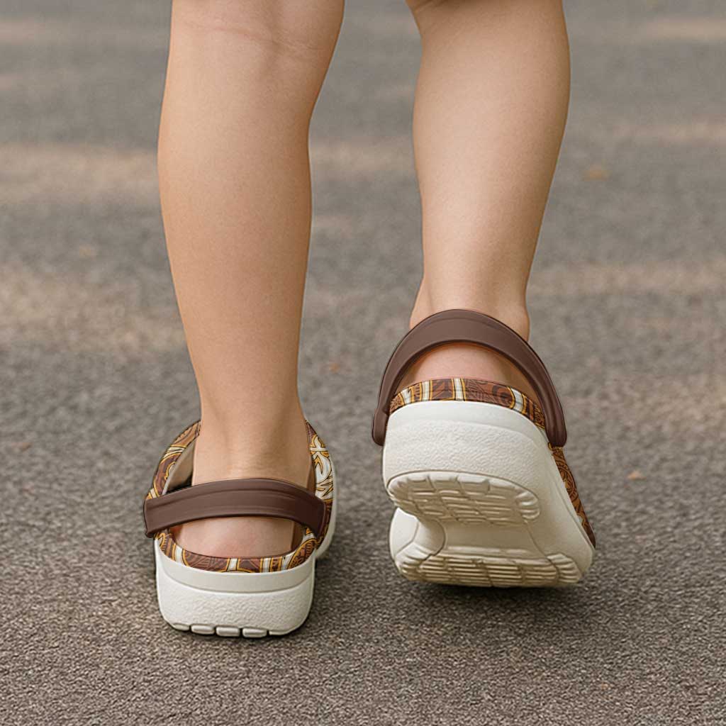Fiji Clogs Shoes Fijian Tapa Pattern Brown LT05 - Polynesian Pride