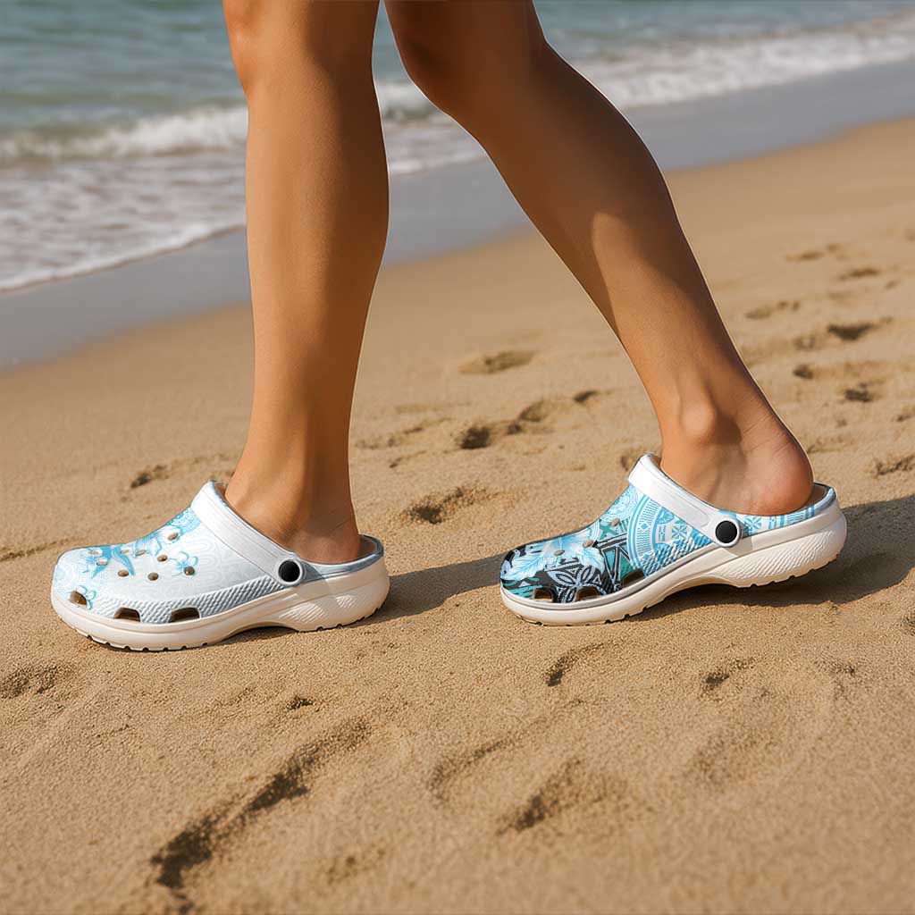 Fiji Clogs Shoes Masi Tapa Pattern Blue LT05 - Polynesian Pride