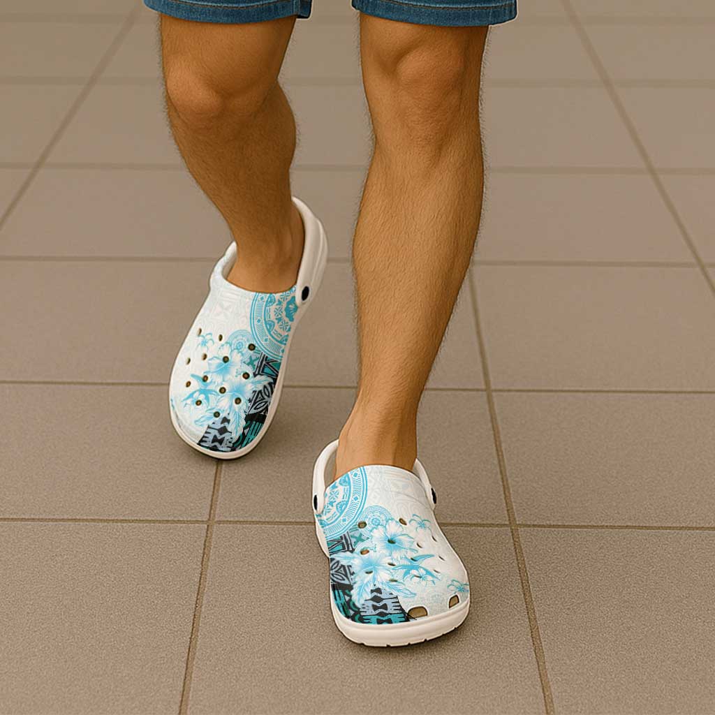 Fiji Clogs Shoes Masi Tapa Pattern Blue LT05 - Polynesian Pride