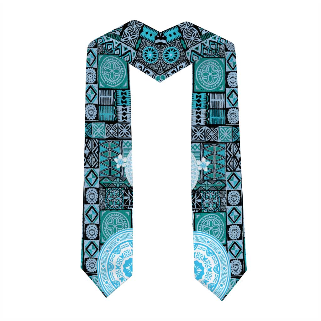 Fiji Graduation Stole Masi Tapa Pattern Blue