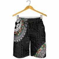 Fiji Hibiscus Shorts for Men Tapa Masi Motifs with Tropical Plants LT03 - Polynesian Pride