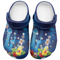 Fiji Jellyfish Clogs Shoes Tapa Patterns and Hibiscus Sea Vibe