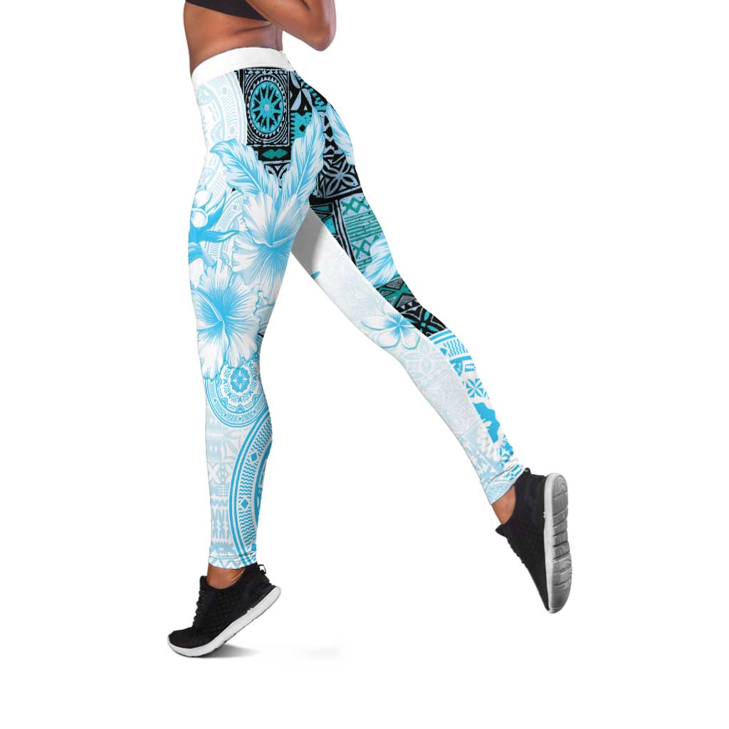 Fiji Leggings Masi Tapa Pattern Blue LT05 Blue - Polynesian Pride