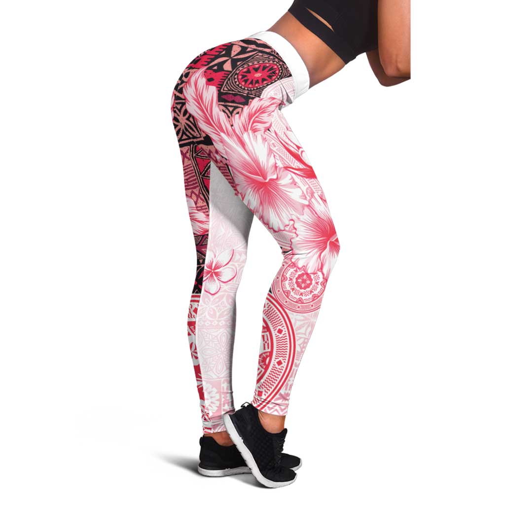Fiji Leggings Masi Tapa Pattern Red LT05 - Polynesian Pride