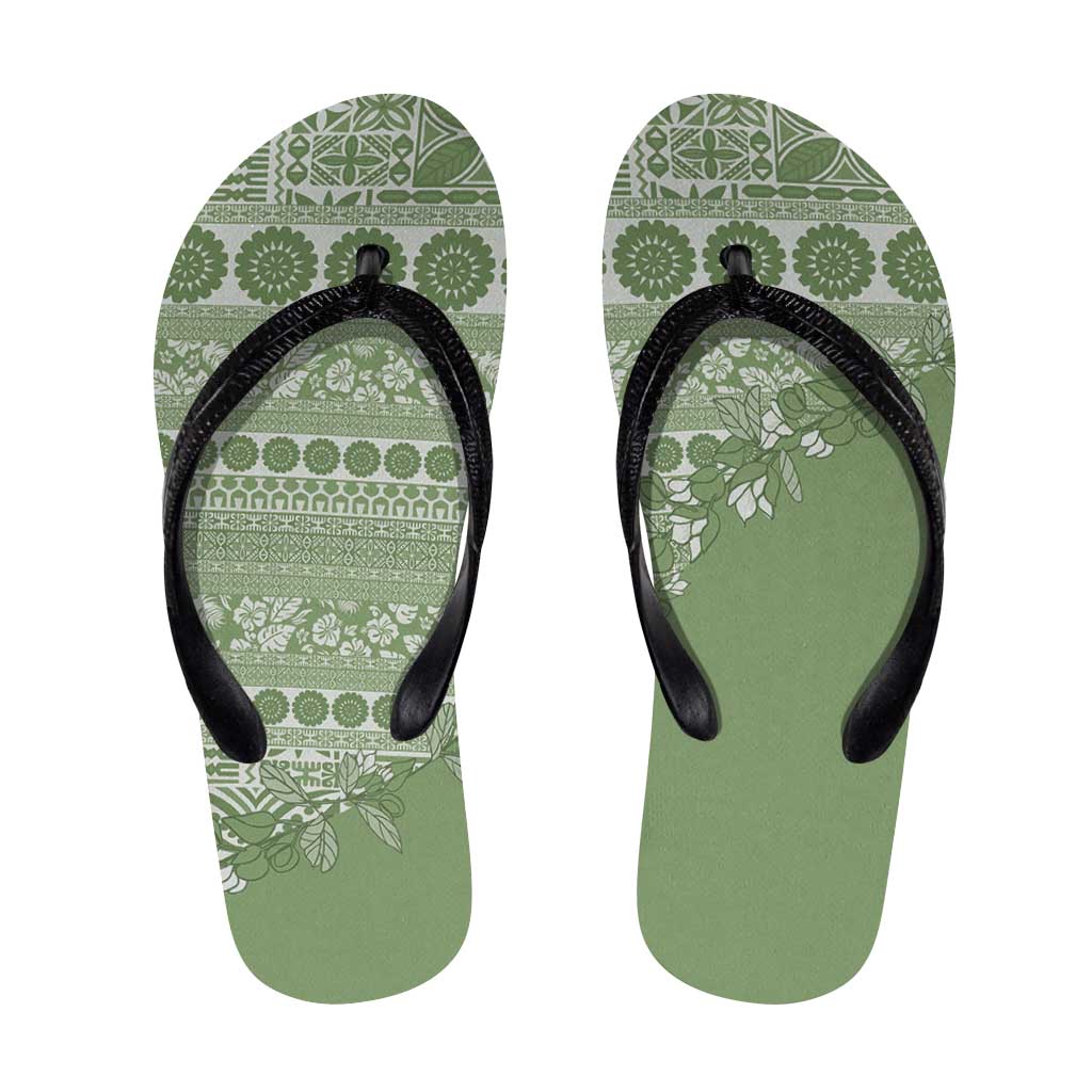 Fiji Marau na Kerisimasi Flip Flops Sage Green Tagimoucia Tapa Masi Tribal - Polynesian Pride