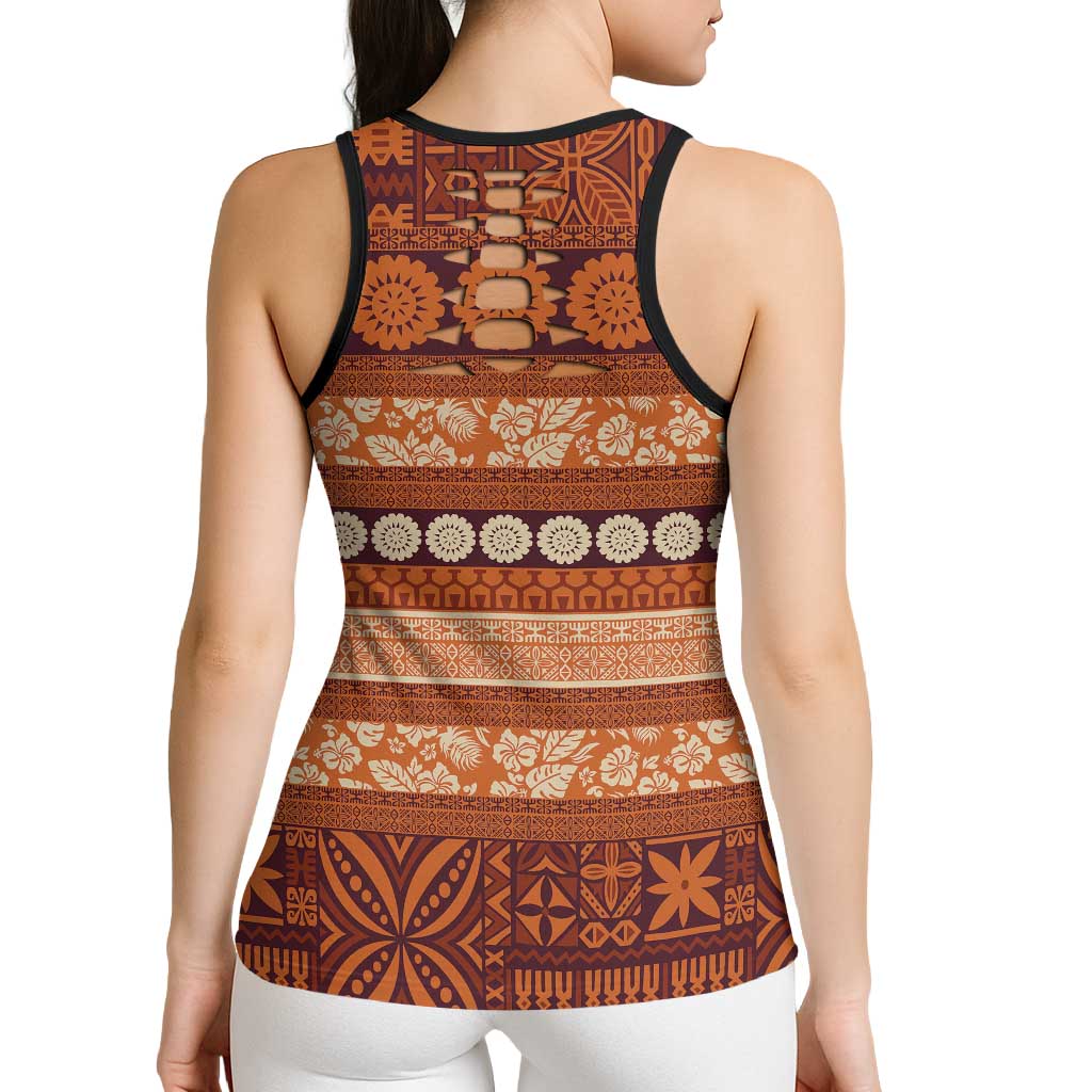 Fiji Marau na Kerisimasi Hollow Tank Top Gold Tapa Masi Inspired Christmas LT9 - Polynesian Pride