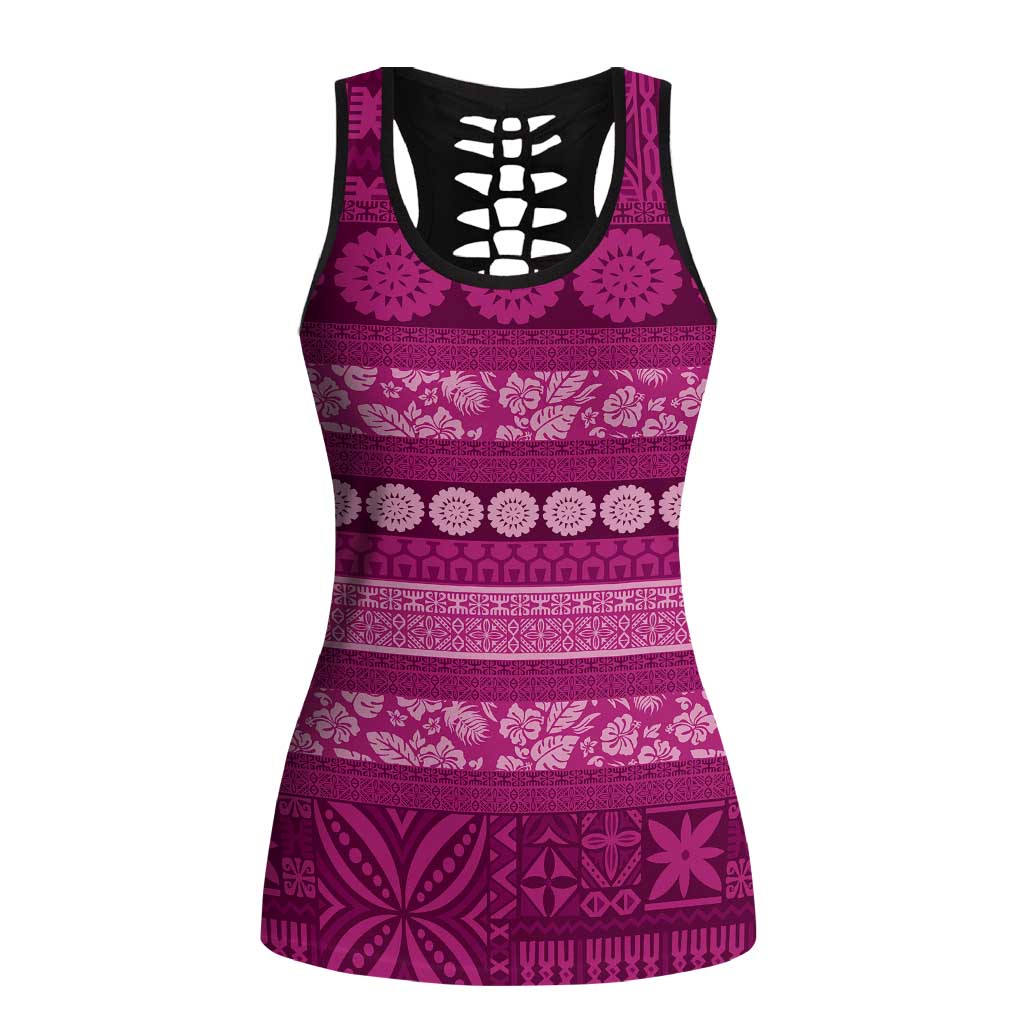 Fiji Marau na Kerisimasi Hollow Tank Top Pink Tapa Masi Inspired Christmas LT9 Female Pink - Polynesian Pride