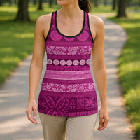 Fiji Marau na Kerisimasi Hollow Tank Top Pink Tapa Masi Inspired Christmas LT9 - Polynesian Pride