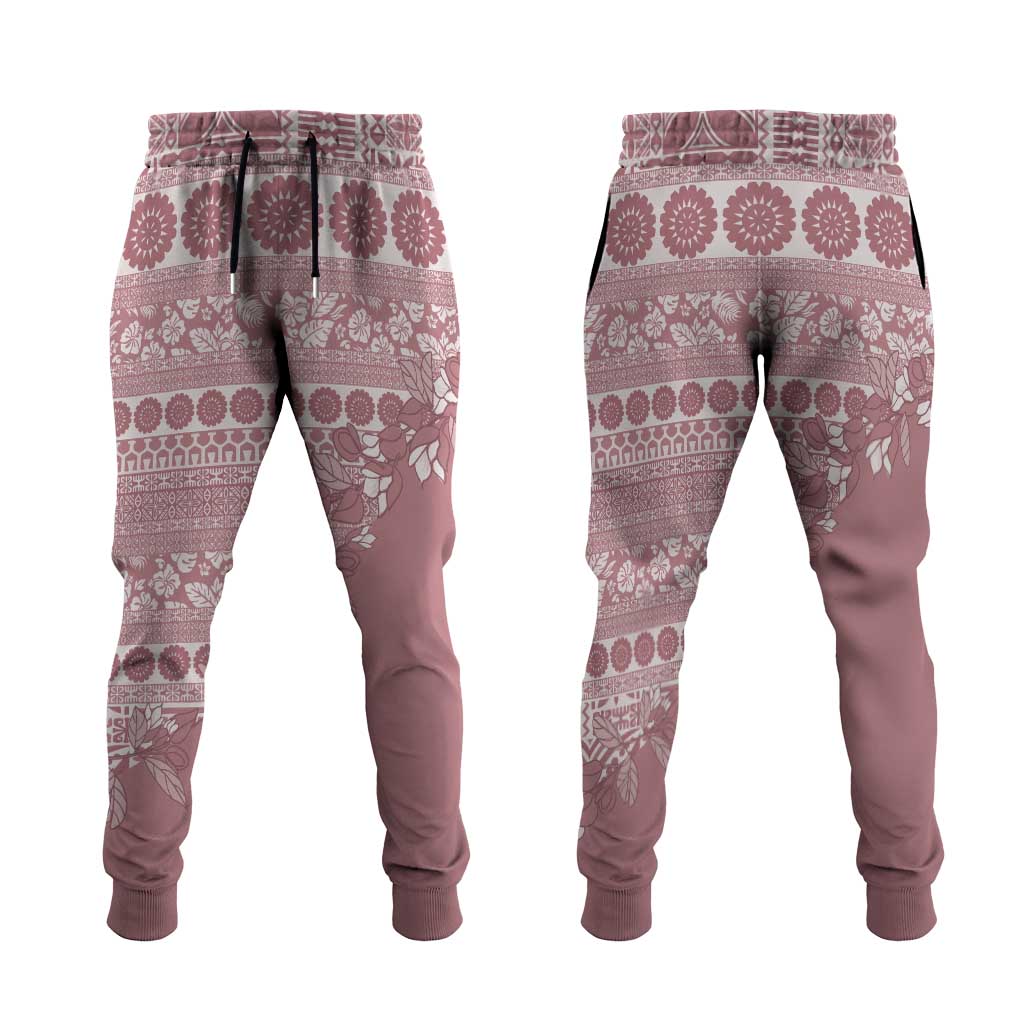Fiji Marau na Kerisimasi Jogger Pants Dusty Rose Tagimoucia Tapa Masi Tribal - Polynesian Pride