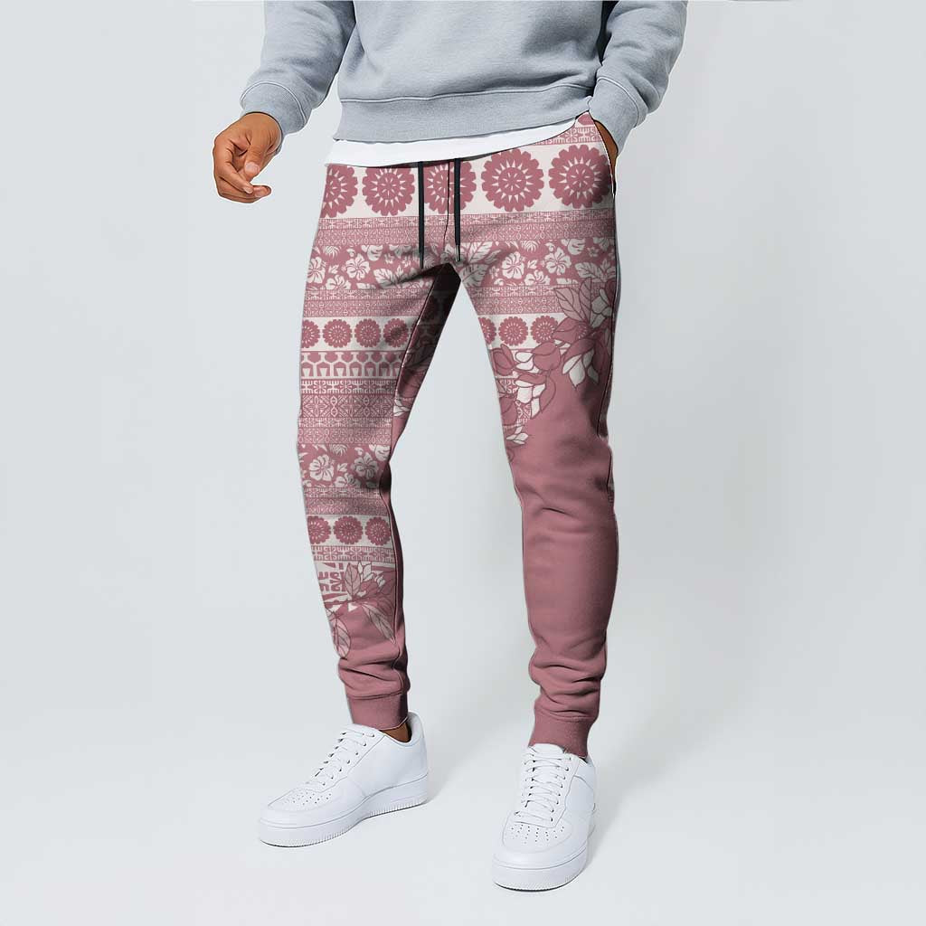 Fiji Marau na Kerisimasi Jogger Pants Dusty Rose Tagimoucia Tapa Masi Tribal - Polynesian Pride